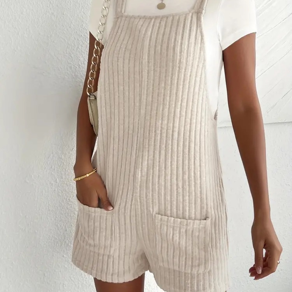 Beige Ribbed Overalls M